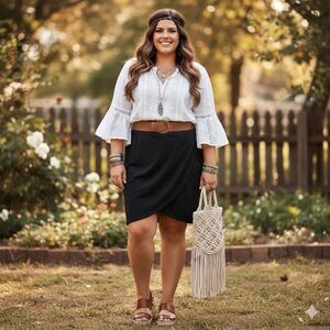 Athleta Black Tulip Wrap Skirt XL | Pima Cotton Modal Ruched Casual Travel Skirt